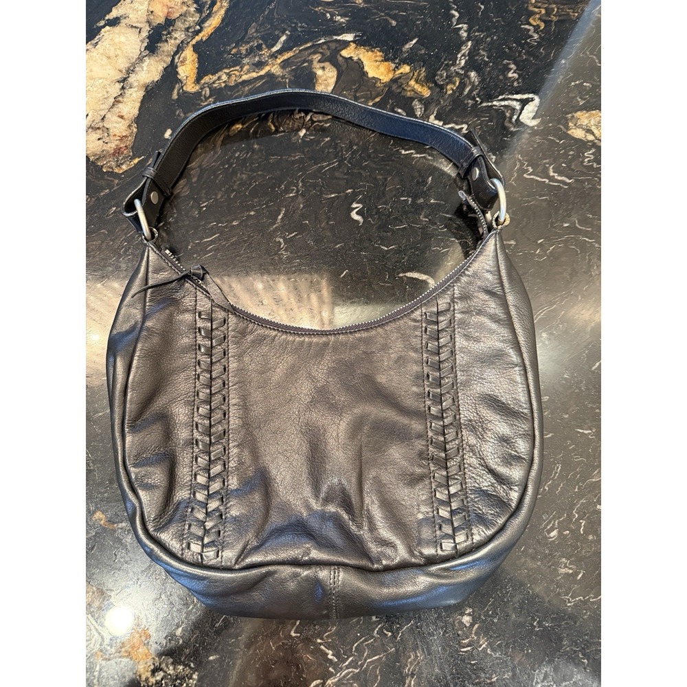Vtg 90s Black Leather Ralph Lauren Women's Banana Shoulder Bag
